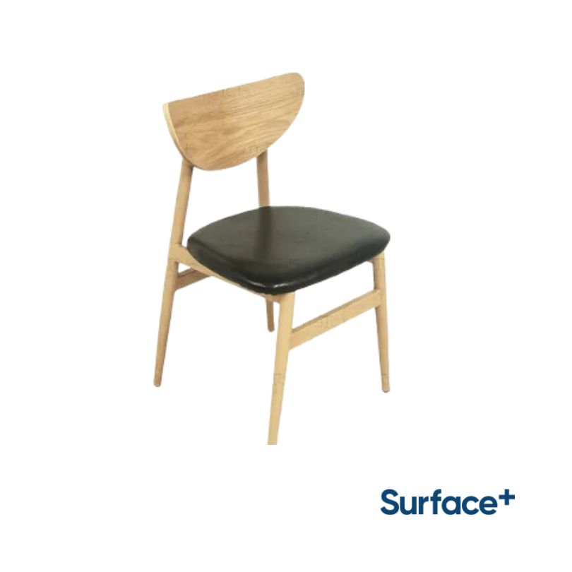 KLAAS - Metal Chair in Wood Finish with Beech Plywood Backrest and PU Upholstered Seat